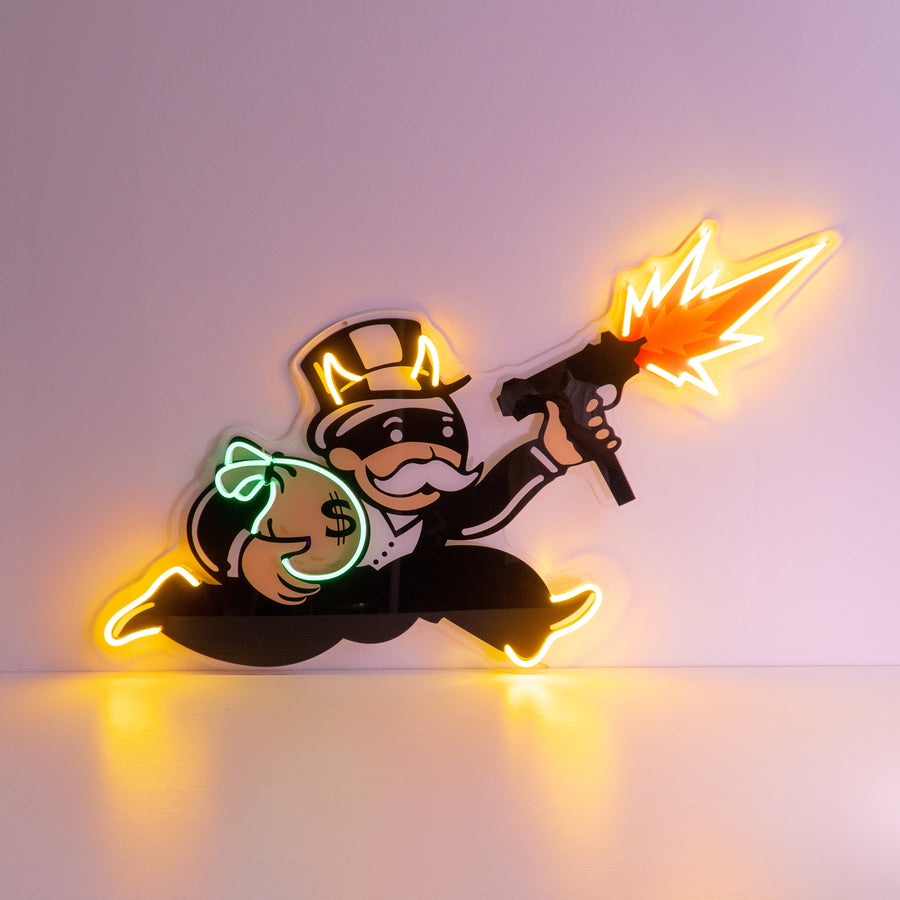 Violent Monopoly Gun Led Neon Acrylic Artwork