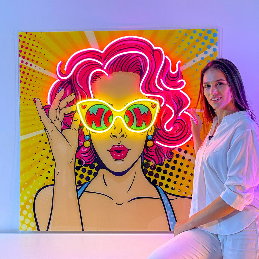 Wow Lady Pop Art Led Neon Acrylic Artwork